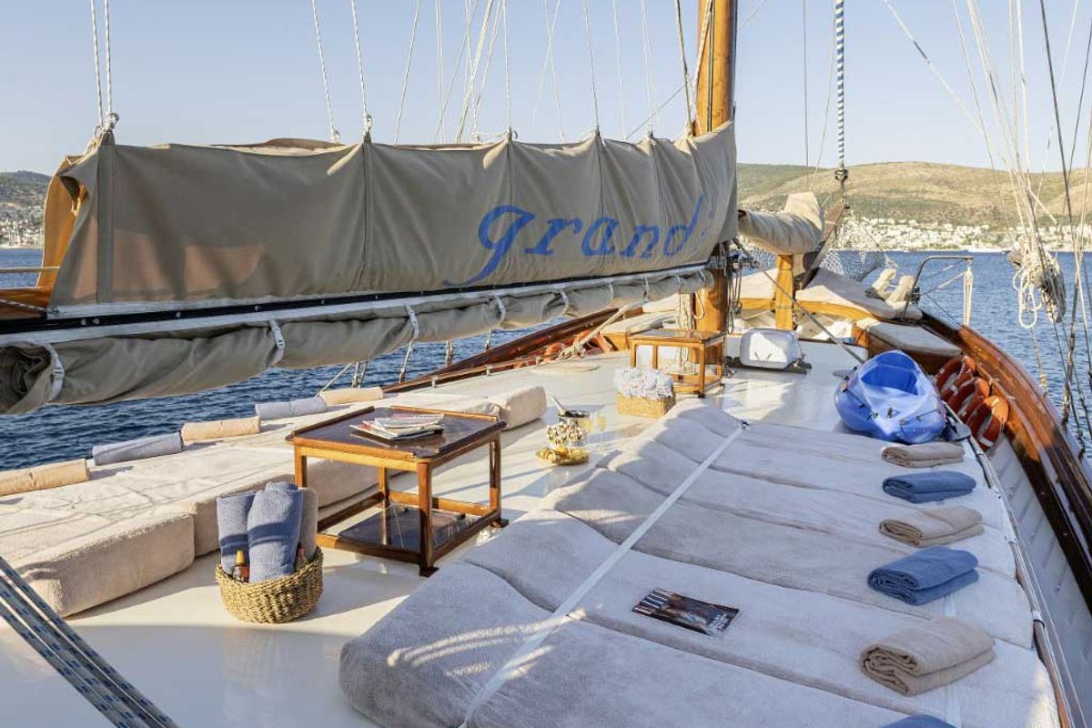 Deck of Grandi, a Gulet Gulet gulet at Bodrum, Turkey