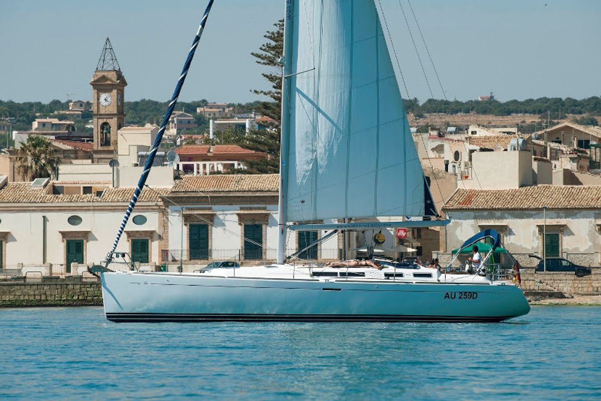 Exterior view of Asia, a Dufour 455 sailboat at Ragusa, Italy