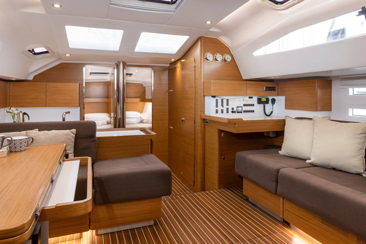 Salon of Biondi, a Elan Impression 50 sailboat at Grad Kaštela, Croatia