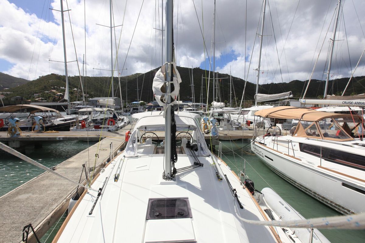 Deck of Big Blue, a Beneteau Oceanis 35.1 sailboat at Road Town, British Virgin Islands