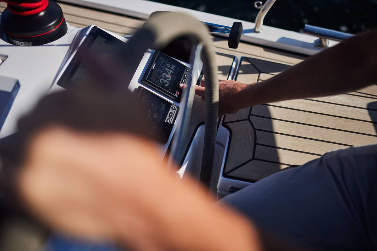 Cockpit of Angelmiles 2, a Northman Maxus 35 sailboat at Valencia, Spain