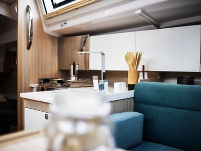 Galley of Angelmiles 2, a Northman Maxus 35 sailboat at Valencia, Spain