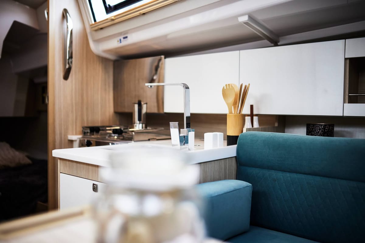 Galley of Angelmiles 2, a Northman Maxus 35 sailboat at Valencia, Spain
