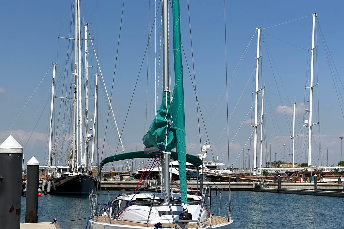 Exterior view of Angelmiles 2, a Northman Maxus 35 sailboat at Valencia, Spain