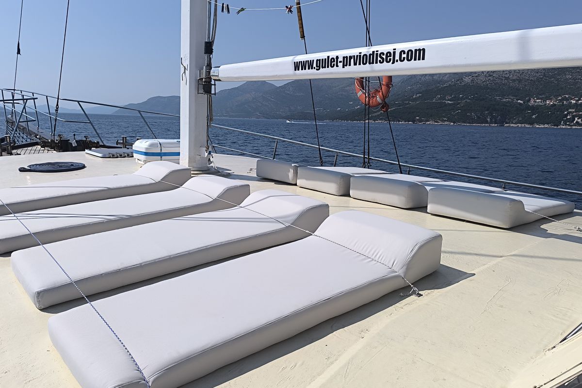 Deck of Premium, a Gulet Gulet gulet at Strožanac Donji, Croatia