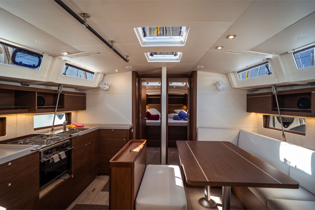 Salon of Sarina, a Beneteau Oceanis 46.1 sailboat at Olbia, Italy