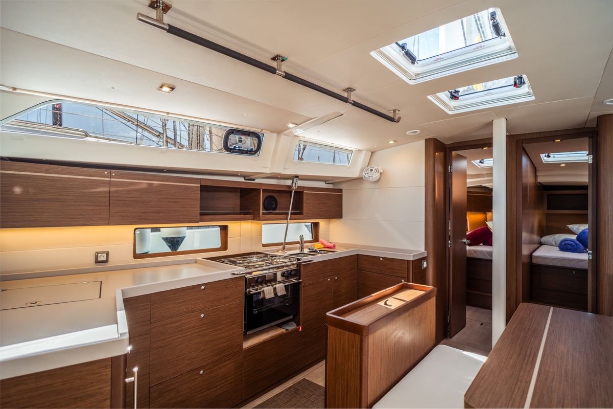 Galley of Sarina, a Beneteau Oceanis 46.1 sailboat at Olbia, Italy