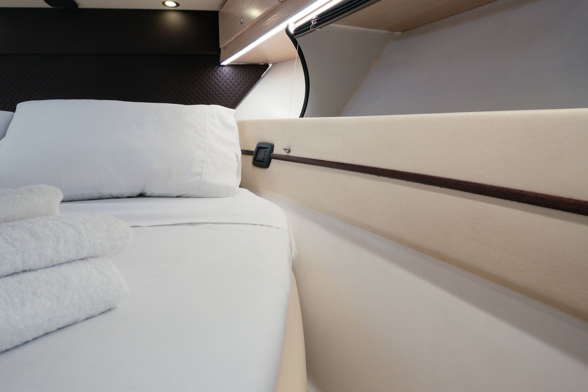 Cabin on Comfort, a Mig 50 motorboat at Salerno, Italy