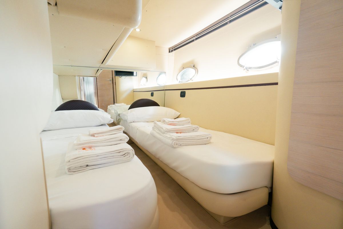 Cabin on Comfort, a Mig 50 motorboat at Salerno, Italy