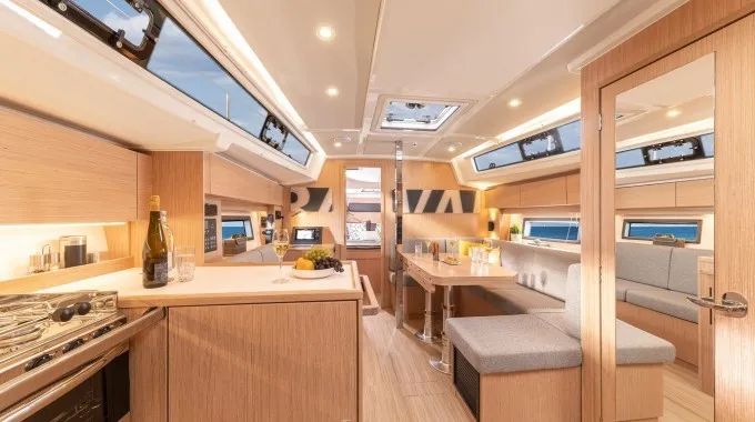 Galley of Zala, a Bavaria C38 sailboat at Grad Biograd na Moru, Croatia