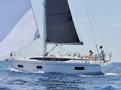 Exterior view of Zala, a Bavaria C38 sailboat at Grad Biograd na Moru, Croatia