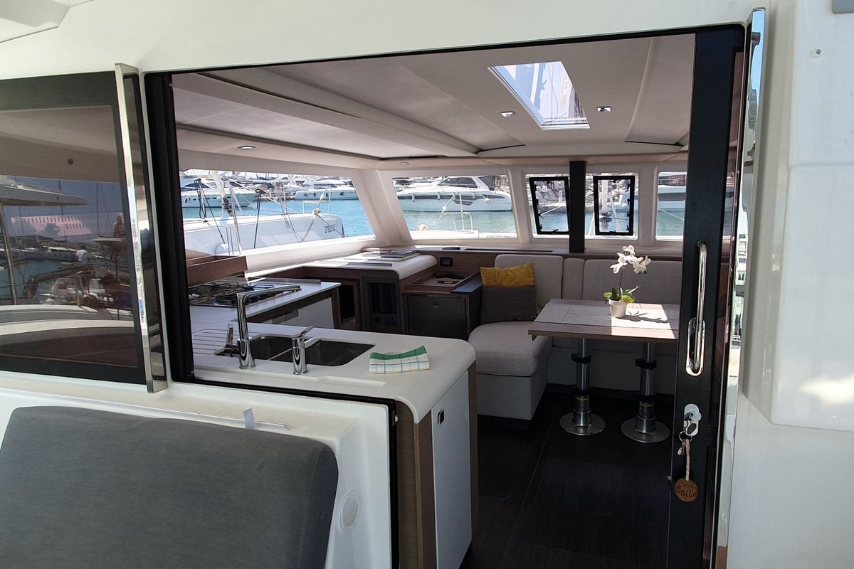 Deck of Sailor Venus, a Fountaine Pajot Isla 40 catamaran at Dubrovnik, Croatia