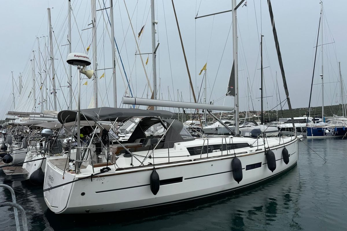 Exterior view of Harvey, a Dufour 460 GL sailboat at Punat, Croatia