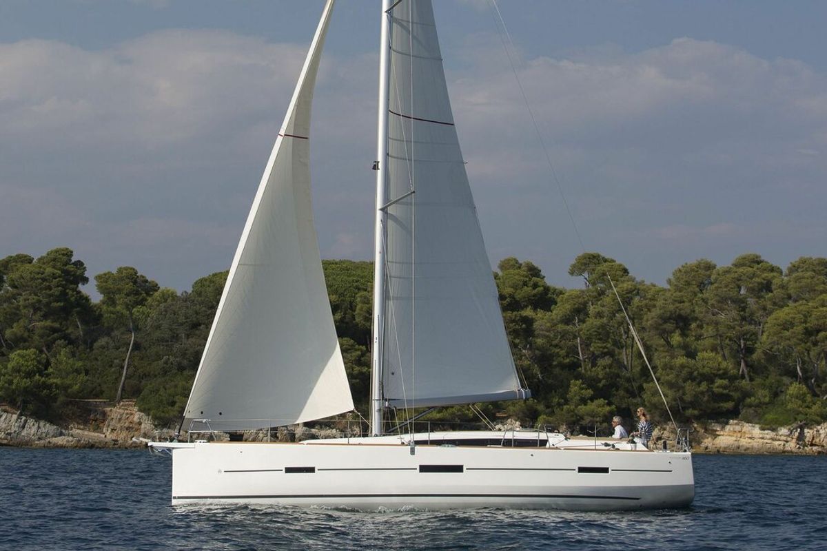 Exterior view of Harvey, a Dufour 460 GL sailboat at Punat, Croatia