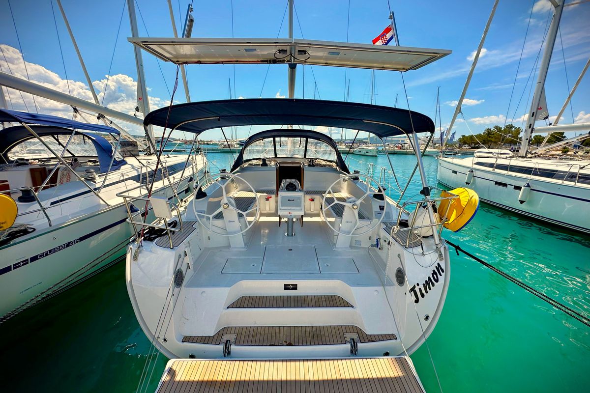 Exterior view of Timon, a Bavaria Cruiser 46 sailboat at Općina Sukošan, Croatia