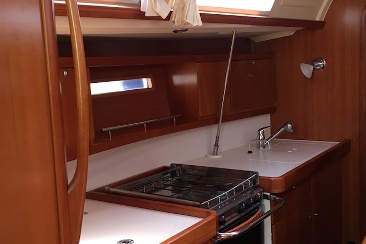 Galley of Surprise, a Dufour 425 sailboat at Piombino, Italy