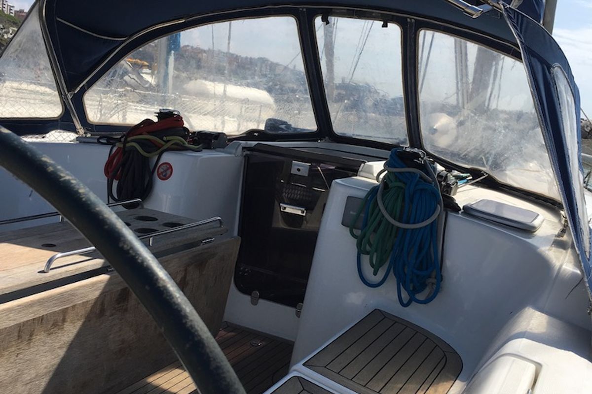 Cockpit of Surprise, a Dufour 425 sailboat at Piombino, Italy