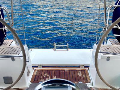 Cockpit of Surprise, a Dufour 425 sailboat at Piombino, Italy