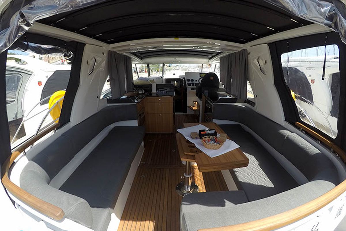 Salon of True North, a Marex 360 Cabriolet Cruiser yacht at Grad Šibenik, Croatia