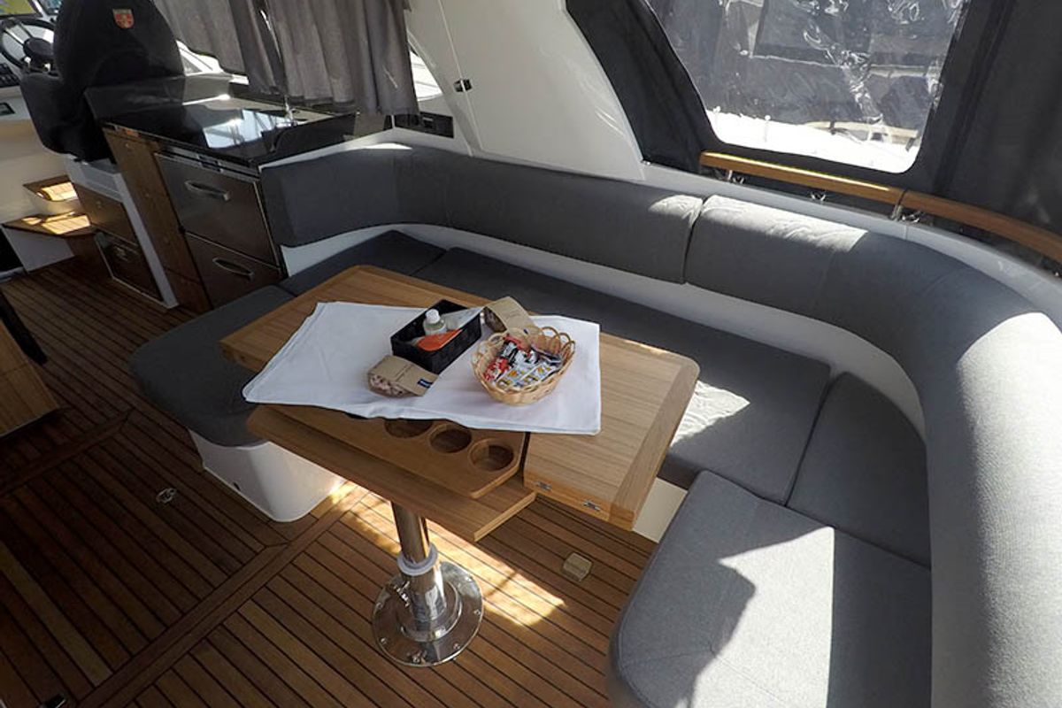 Salon of True North, a Marex 360 Cabriolet Cruiser yacht at Grad Šibenik, Croatia