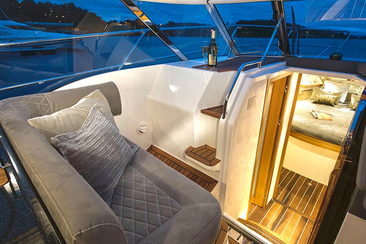 Salon of True North, a Marex 360 Cabriolet Cruiser yacht at Grad Šibenik, Croatia