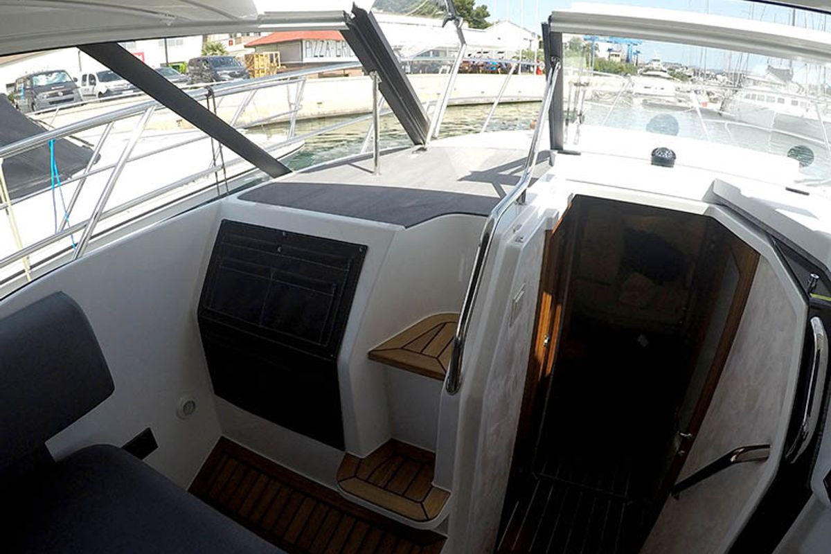 Deck of True North, a Marex 360 Cabriolet Cruiser yacht at Grad Šibenik, Croatia