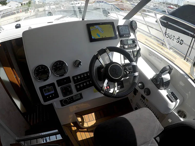 Cockpit of True North, a Marex 360 Cabriolet Cruiser yacht at Grad Šibenik, Croatia