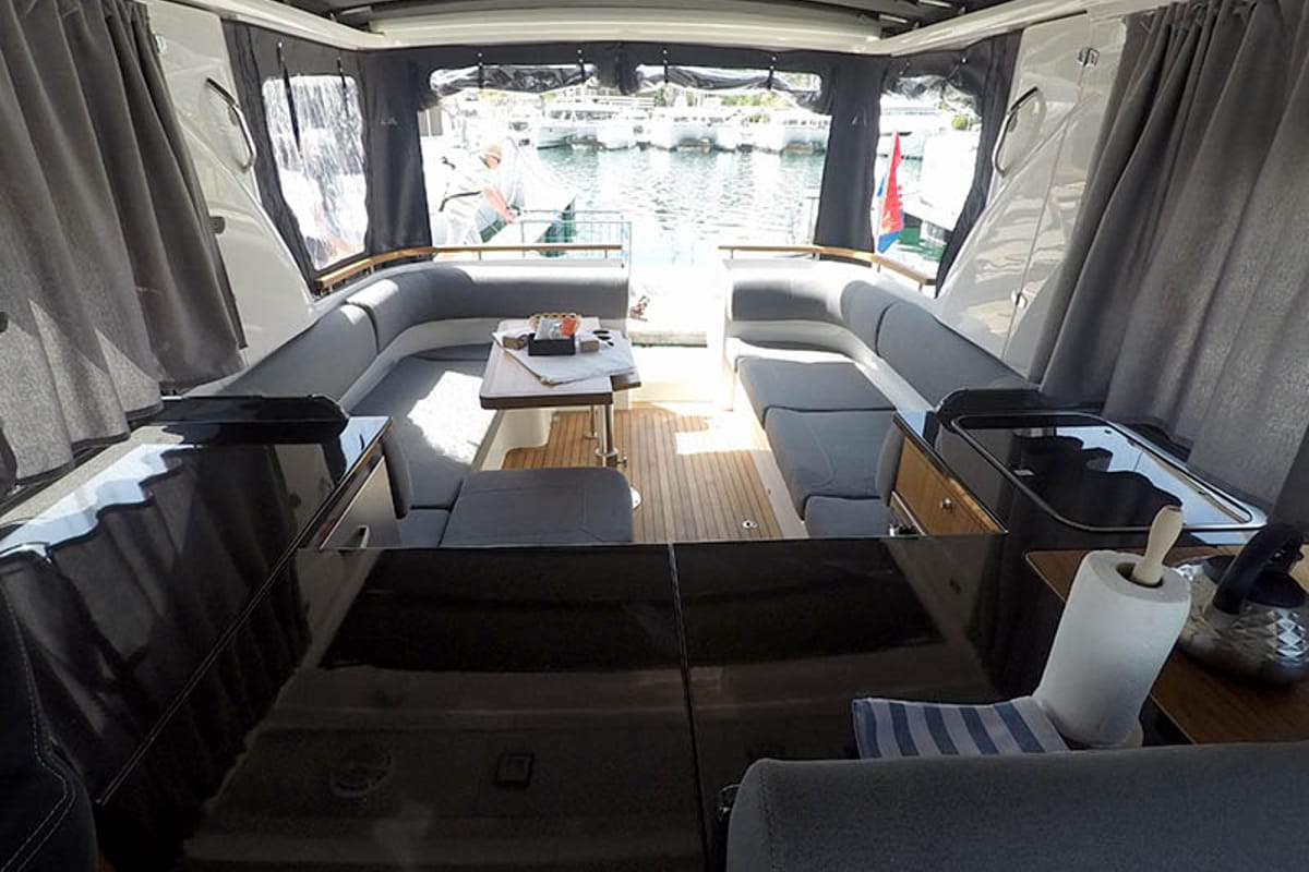 Deck of True North, a Marex 360 Cabriolet Cruiser yacht at Grad Šibenik, Croatia