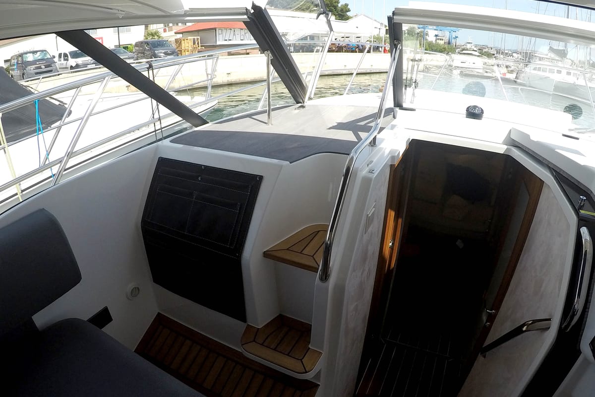 Deck of True North, a Marex 360 Cabriolet Cruiser yacht at Grad Šibenik, Croatia
