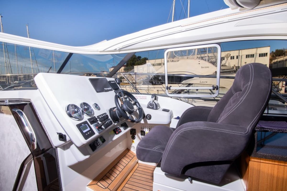 Cockpit of True North, a Marex 360 Cabriolet Cruiser yacht at Grad Šibenik, Croatia