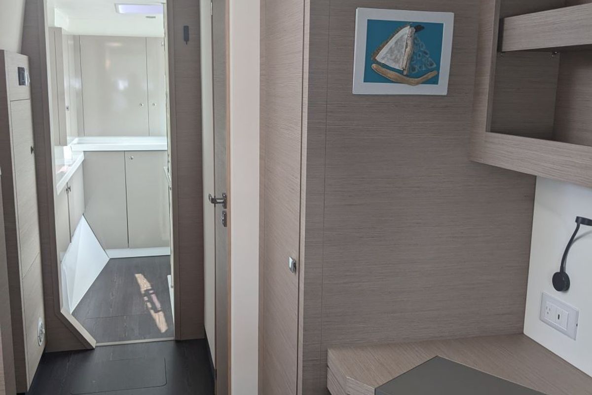 Cabin on Wayfinder, a Fountaine Pajot Astrea 42 Maestro catamaran at Central Abaco, Bahamas