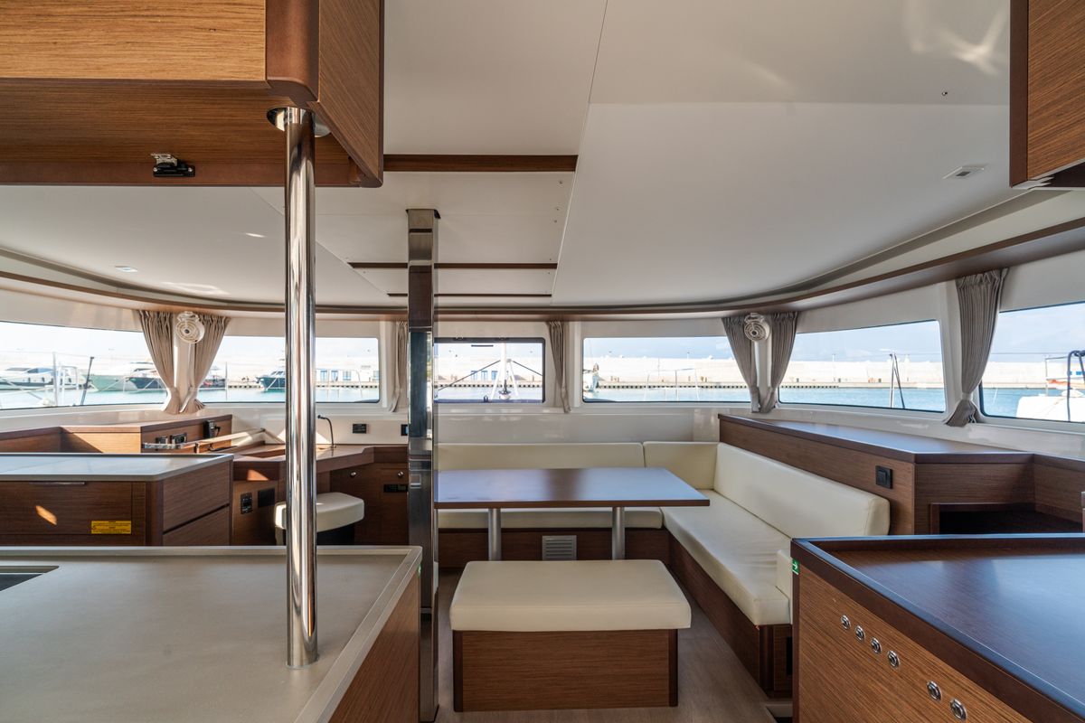 Salon of Sonia, a Lagoon 46 catamaran at Castellammare del Golfo, Italy