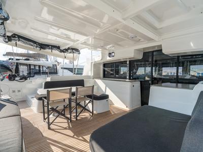 Deck of Sonia, a Lagoon 46 catamaran at Castellammare del Golfo, Italy