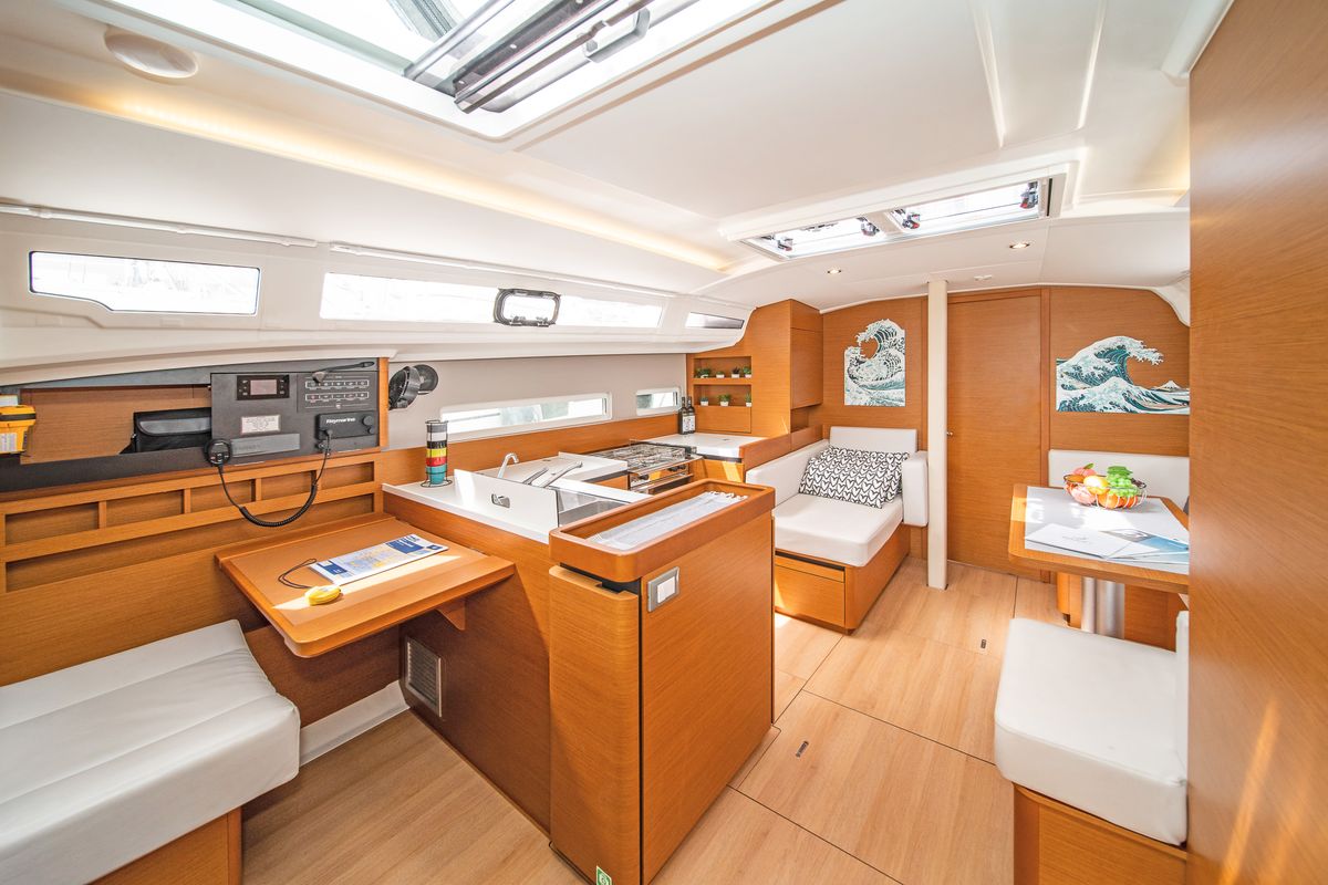 Salon of Naias, a Jeanneau Sun Odyssey 410 sailboat at Gouvia, Greece