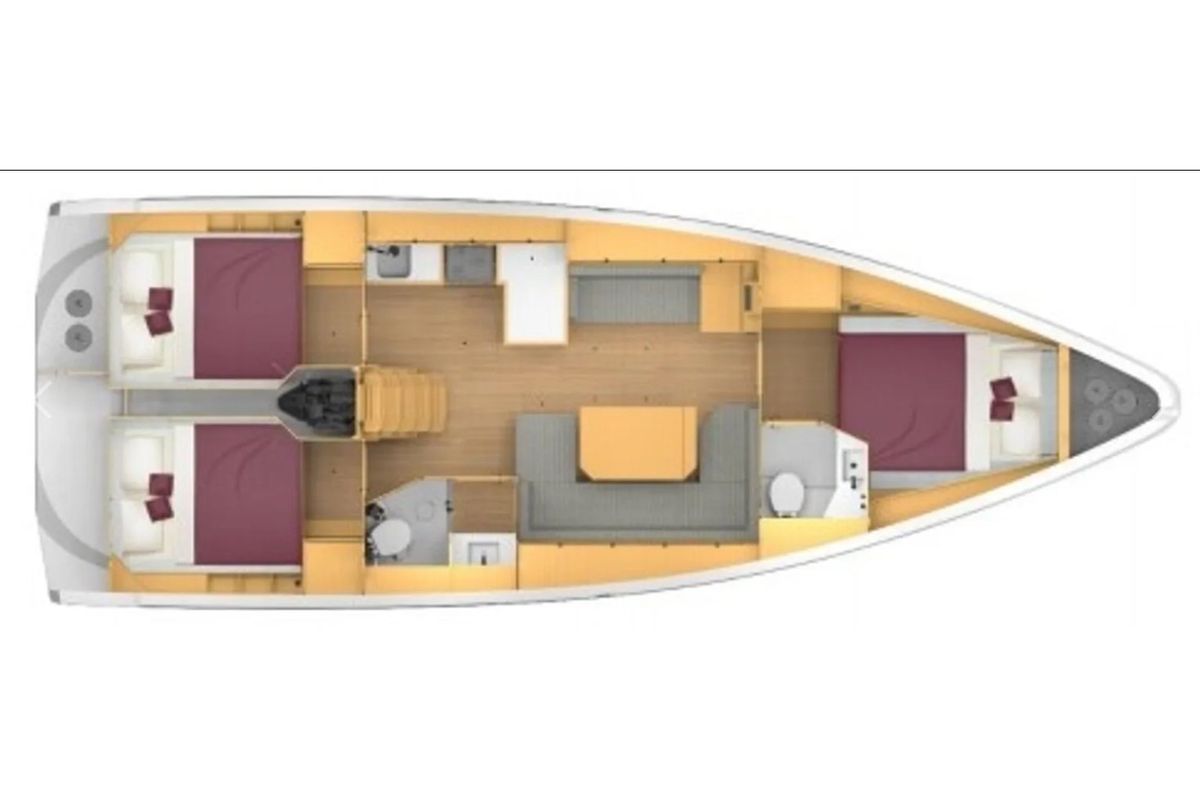Floor plan of AF-C42, a Bavaria C42 sailboat at Athens, Greece
