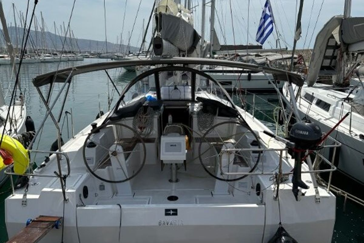 Cockpit of AF-C42, a Bavaria C42 sailboat at Athens, Greece