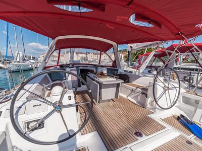 Cockpit of Zoa, a Beneteau Oceanis 45 sailboat at Split, Croatia