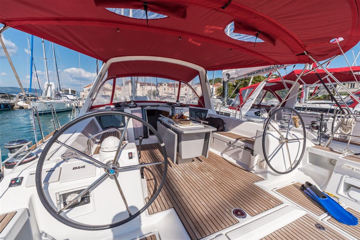Cockpit of Zoa, a Beneteau Oceanis 45 sailboat at Split, Croatia