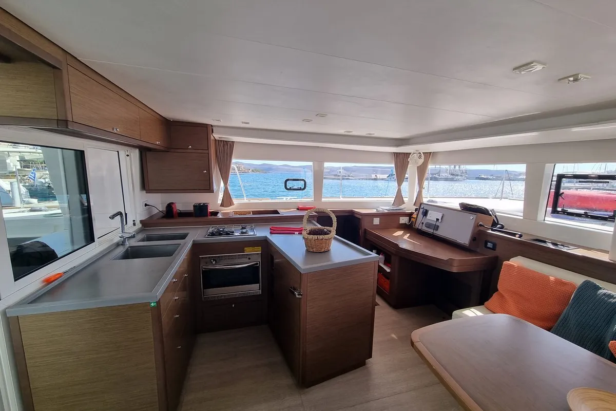 Galley of Lalouche, a Lagoon 450 F catamaran at Lavreotiki Municipal Unit, Greece