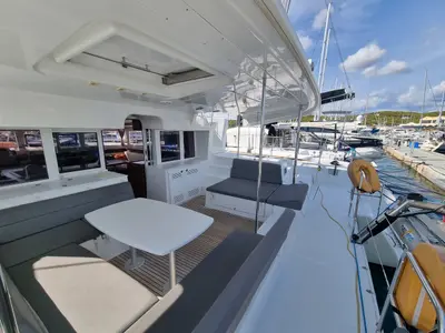 Deck of Lalouche, a Lagoon 450 F catamaran at Lavreotiki Municipal Unit, Greece