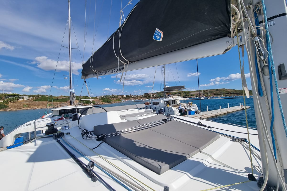 Lalouche, a Lagoon 450 F catamaran at Lavreotiki Municipal Unit, Greece