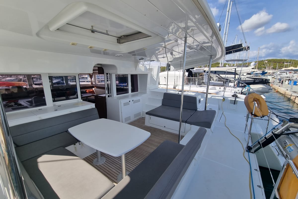 Lalouche, a Lagoon 450 F catamaran at Lavreotiki Municipal Unit, Greece