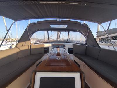 Cockpit of Weasley, a Dufour 470 sailboat at Olbia, Italy
