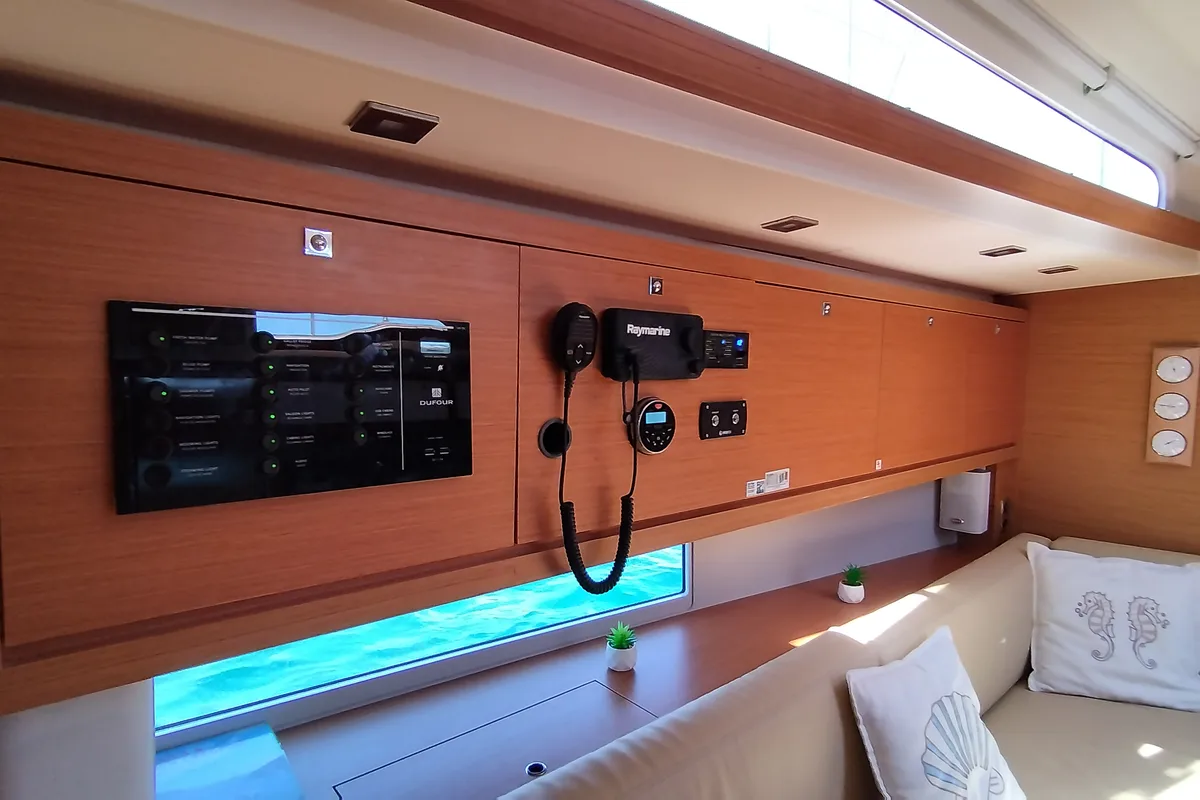 Salon of Weasley, a Dufour 470 sailboat at Olbia, Italy