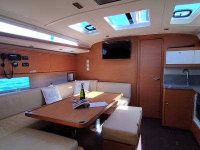 Salon of Weasley, a Dufour 470 sailboat at Olbia, Italy
