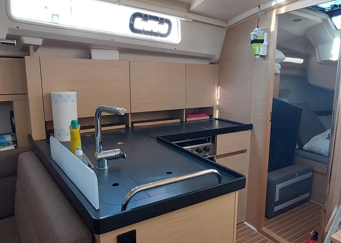 Deck of Seatherapy, a Hanse Yachts Hanse 418 sailboat at Rosignano Solvay, Italy