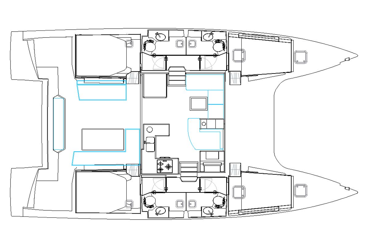 Floor plan of Aseba, a Nautitech 46 Open catamaran at Cogolin, France