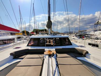 Deck of Aseba, a Nautitech 46 Open catamaran at Cogolin, France