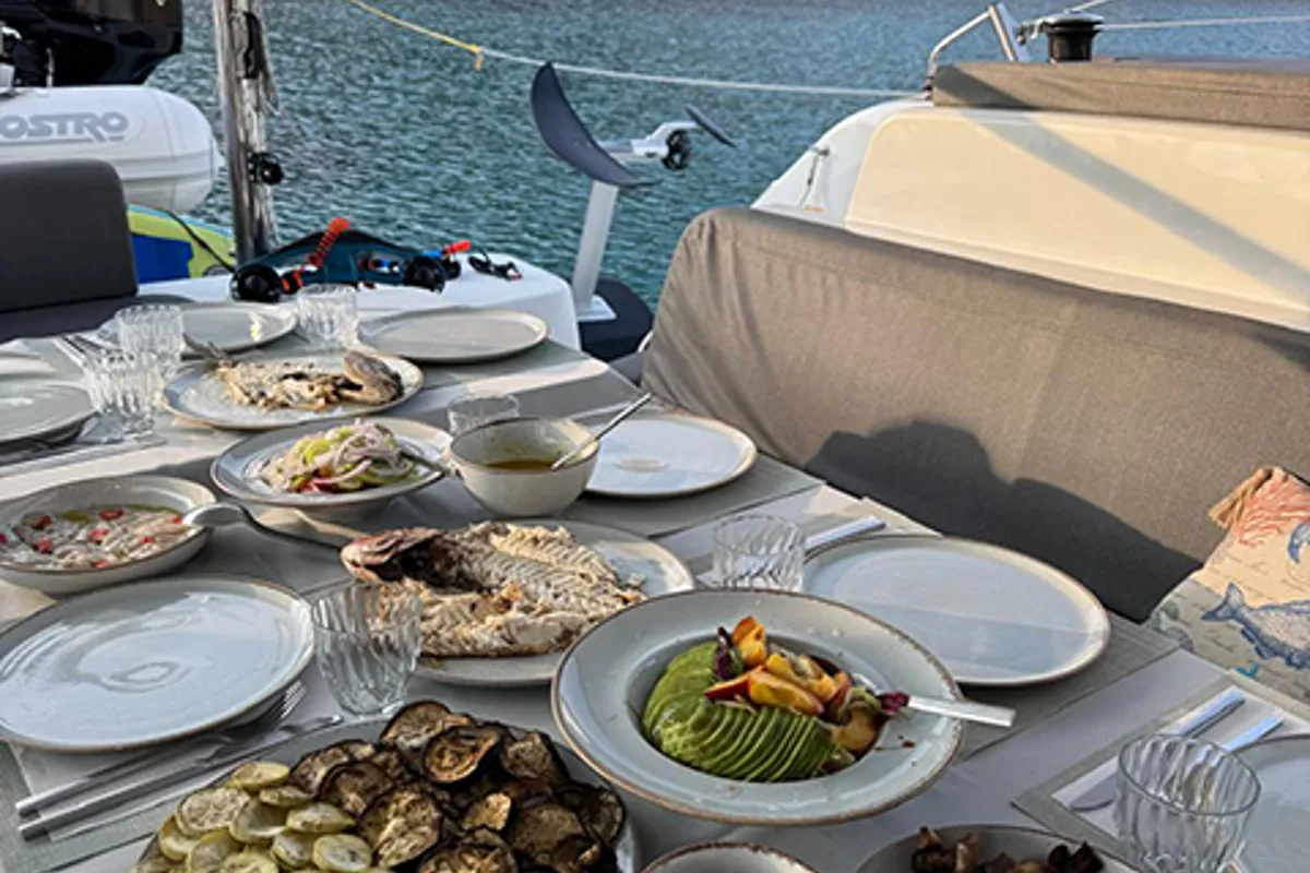 Deck of Spring, a Lagoon 51 catamaran at Athens, Greece
