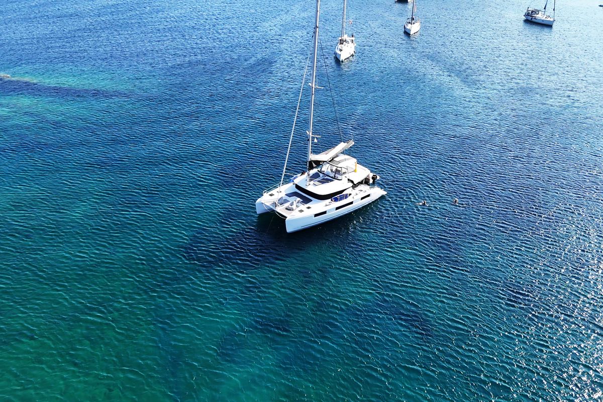 Exterior view of Spring, a Lagoon 51 catamaran at Athens, Greece
